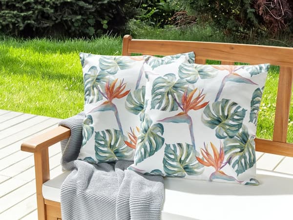 Udendørs pude flerfarvet polyester 45 x 45 cm 2 stk kvadratisk påfuglebladsmønster moderne stil
