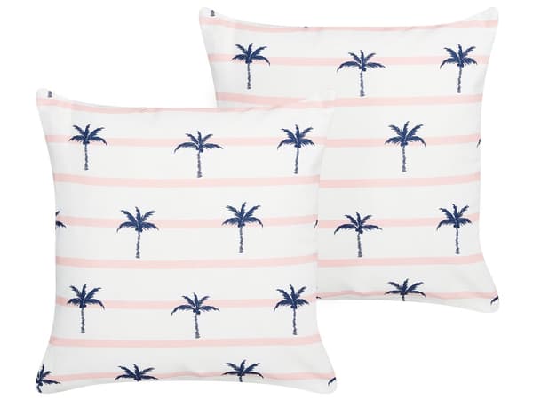 Udendørs hynde hvid polyester 45 x 45 cm 2 stk sæt palmebladsmønster firkantet vandafvisende moderne