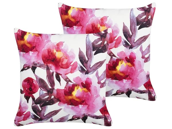 Udendørs hynde hvid/rosa polyester 45 x 45 cm 2 stk firkantet vandtæt moderne