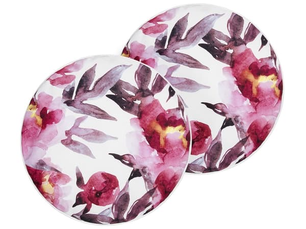 Udendørs hynde hvid/rosa polyester rund 40 cm 2 stk vandtæt moderne