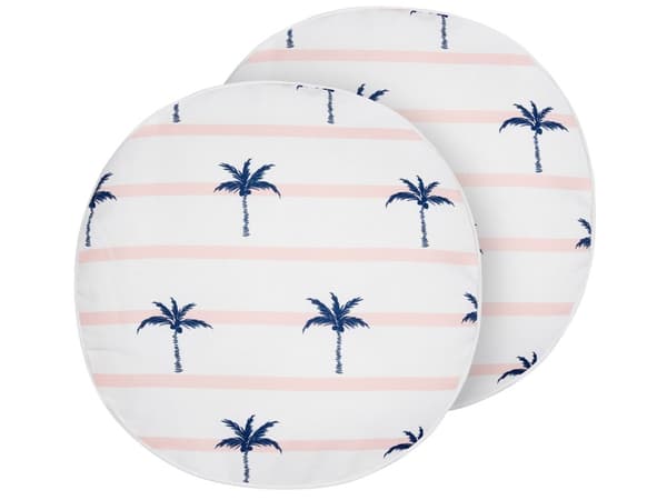 Udendørs hynde hvid polyester rund 40 cm 2 stk sæt palmebladsmønster vandafvisende moderne