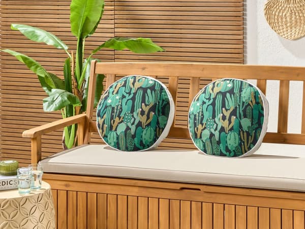 Udendørs hynde grøn polyester kaktusmønster 40 cm 2 stk rund vandtæt moderne