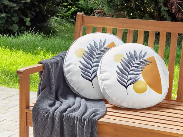 Udendørs hynde grøn polyester rund 40 cm 2 stk sæt med bladmønster vandafvisende moderne