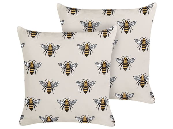 Udendørs hynde beige polyester bimønster 45 x 45 cm 2 stk firkantet vandtæt moderne
