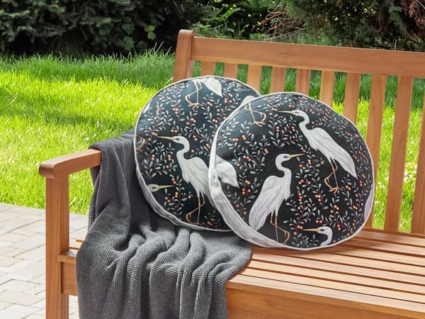 Ulkotyyny musta ⌀ 40 cm polyesteri printattu lintukuvio pyöreä moderni
