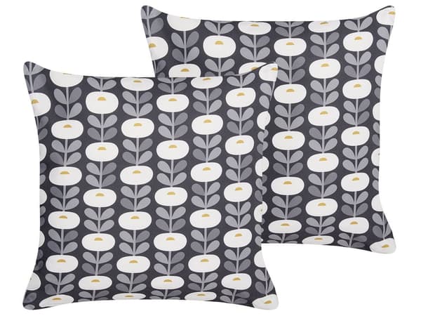 Udendørs Puder Grå Hvid Polyester 40 x 60 cm Firkantede Udendørspuder til Havemøbler Blomstermønster Vandtæt Design