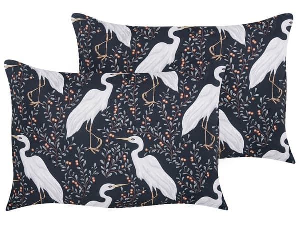 Udendørs Puder Grå Hvid Polyester 40 x 60 cm Sæt af 2 Aflange Udendørspuder til Havemøbler Storke Vandtæt Design