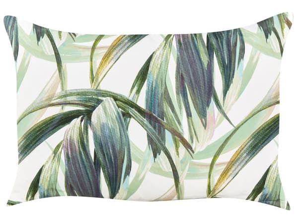 Udendørs Puder Hvid Grøn Polyester 40 x 60 cm Aflange Udendørspuder til Havemøbler Palmeblade Mønster Vandtæt Design