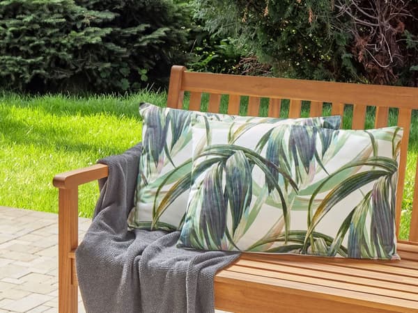 Udendørs Puder Hvid Grøn Polyester 40 x 60 cm Aflange Udendørspuder til Havemøbler Palmeblade Mønster Vandtæt Design