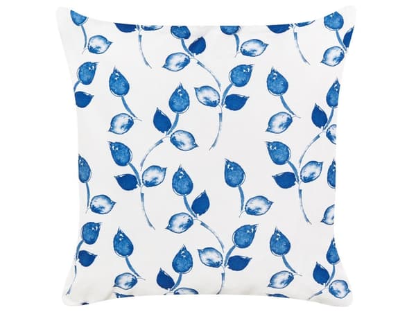 Udendørs Puder Blå Hvid Polyester 45 x 45 cm Firkantede Udendørspuder til Havemøbler Bladmønster Vandtæt Design