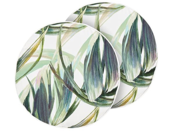 Udendørs Puder Hvid Grøn Polyester ø 40 cm Runde Udendørspuder til Havemøbler Palmeblade Mønster Vandtæt Design