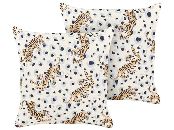 Udendørs Puder Beige Multifarvet Polyester 45 x 45 cm Firkantede Udendørspuder til Havemøbler Tiger Vandtæt Design