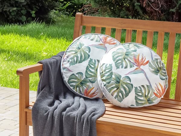 Udendørs Puder Multifarvet Polyester ø 40 cm Runde Udendørspuder til Havemøbler Bladmønster Vandtæt Design