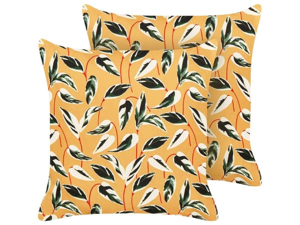 Udendørs Puder Multifarvet Polyester 45 x 45 cm Firkantede Udendørspuder til Havemøbler Bladmønster Vandtæt Design