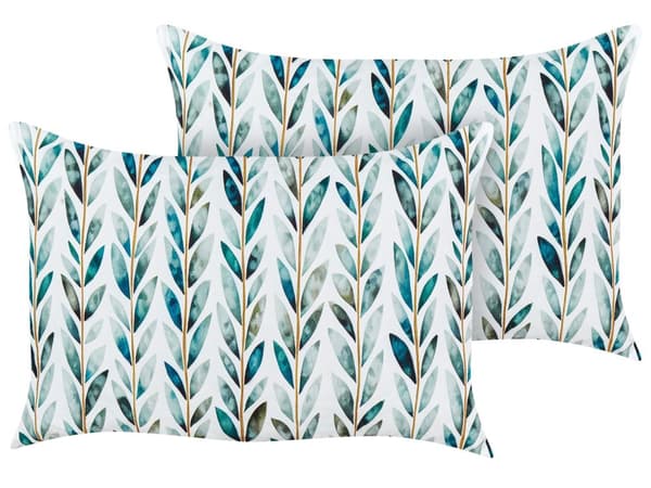 Udendørs Puder Hvid Grøn Polyester 45 x 45 cm Aflange Udendørspuder til Havemøbler Bladmønster Vandtæt Design