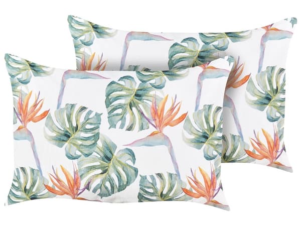 Udendørs Puder Multifarvet Polyester 40 x 60 cm Aflange Udendørspuder til Havemøbler Bladmønster Vandtæt Design