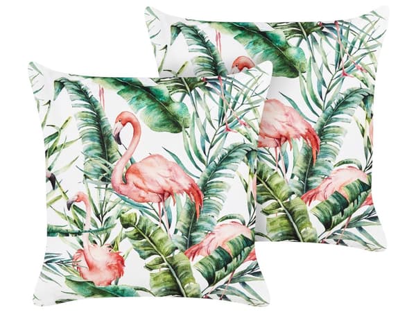 Udendørs Puder Multifarvet Polyester 45 x 45 cm Firkantede Udendørspuder til Havemøbler Flamingoer Vandtæt Design