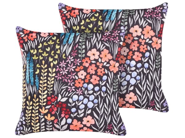 Udendørs Puder Multifarvet Polyester 45 x 45 cm Firkantede Udendørspuder til Havemøbler Blomstermønster Vandtæt Design