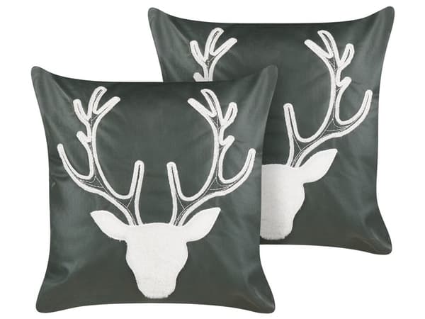 Pyntepuder Grøn Rød Velour 45 x 45 cm Sæt af 2 Moderne Sofapuder med Rensdyr Firkantede Puder til Seng Julepuder Tilbehør Indretning