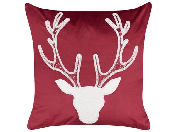 Pyntepuder Hvid Rød Velour 45 x 45 cm Sæt af 2 Moderne Sofapuder med Rensdyr Firkantede Puder til Seng Julepuder Tilbehør Indretning