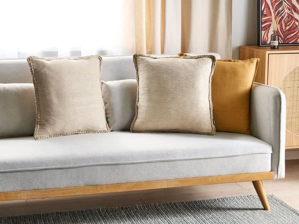 Koristetyyny beige juutti 45 x 45 cm 2 kpl punottu irrotettava päällinen vetoketjulla boho tyyli