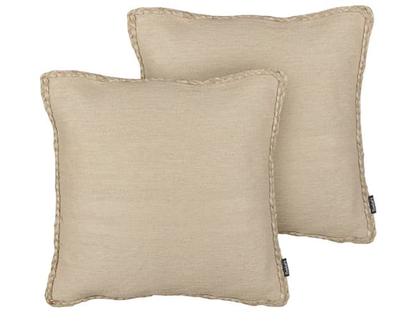Koristetyyny beige juutti 45 x 45 cm 2 kpl punottu irrotettava päällinen vetoketjulla boho tyyli