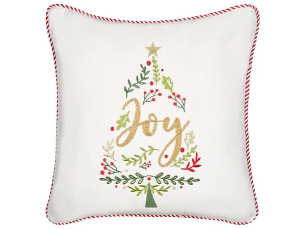 Dekorativ juletræspude hvid 45 x 45 cm velour aftageligt pudebetræk med fyld til stue soveværelse