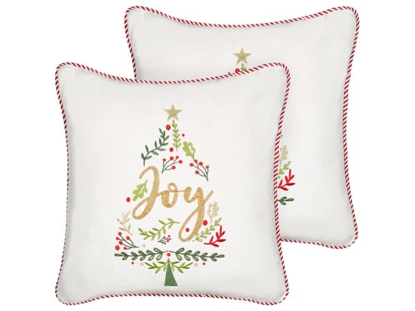 Sæt med 2 dekorative juletræspuder hvid 45 x 45 cm velour aftagelige pudebetræk med fyld til stue soveværelse