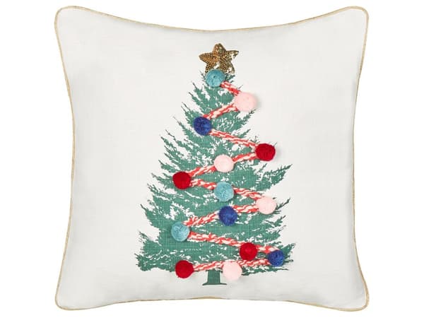 Pyntepude med juletræ hvid 45 x 45 cm pull down-pudebetræk i bomuld med fyld til stue og soveværelse