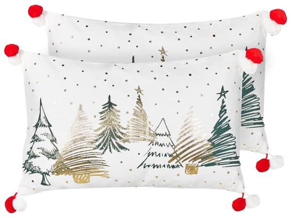 Koristetyyny valkoinen 30 x 50 cm puuvilla 2 kpl joulu kuusikuvio tupsut suorakulmainen moderni