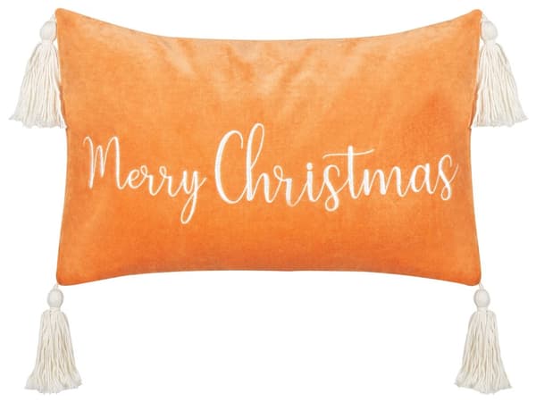 Koristetyyny oranssi 30 x 50 cm sametti polyesteritäyte tupsut joulukuvio suorakulmainen moderni