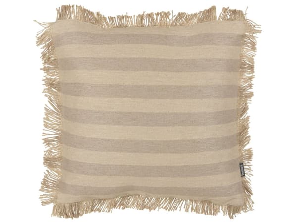 Koristetyyny beige 45 x 45 cm juutti irrotettava päällinen vetoketjulla raidallinen hapsut boho