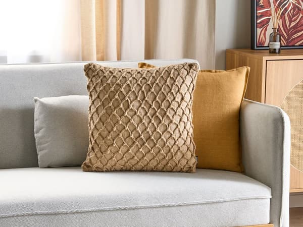 Koristetyyny beige 45 x 45 cm juutti irrotettava päällinen vetoketjulla geometrinen kuvio boho