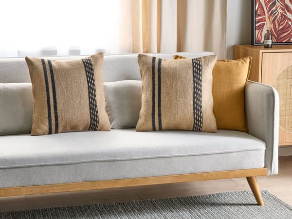 Koristetyyny beige 45 x 45 cm juutti 2 kpl irrotettava päällinen vetoketjulla raidallinen boho