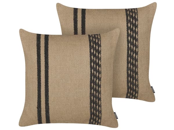 Koristetyyny beige 45 x 45 cm juutti 2 kpl irrotettava päällinen vetoketjulla raidallinen boho