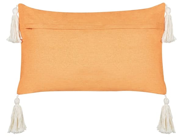 Pyntepude orange bomuldsvelour 30 x 50 cm Julemotiv med kvaster Julebroderet ordlyd