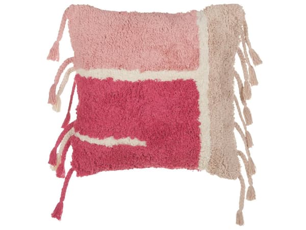 Koristetyyny vaaleanpunainen 45 x 45 cm puuvilla 2 kpl geometrinen kuvio tupsut tuftattu boho
