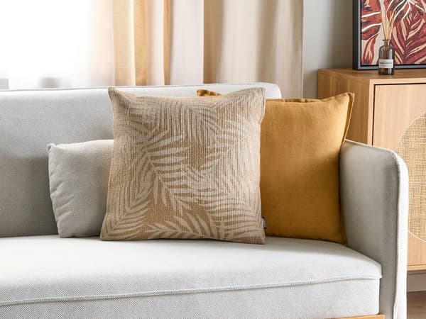 Koristetyyny beige 45 x 45 cm juutti lehtikuvio käsintehty neliö vetoketjullinen boho