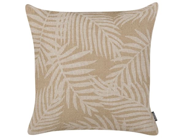 Koristetyyny beige 45 x 45 cm juutti lehtikuvio käsintehty neliö vetoketjullinen boho