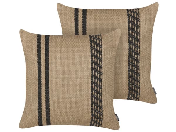 2 pyntepuder beige med sort jute 45 x 45 cm aftagelige boho-pudebetræk