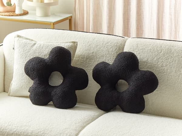 Dekorativ pude sort 40 x 40 kunstig turkis 2 stk fluffy blomsterformet moderne