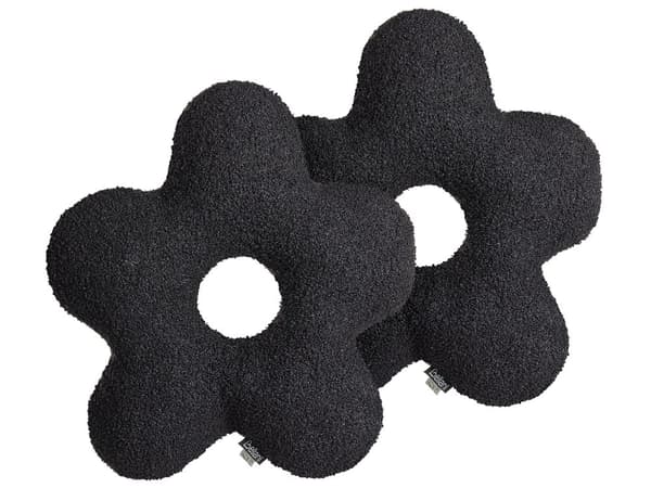 Dekorativ pude sort 40 x 40 kunstig turkis 2 stk fluffy blomsterformet moderne