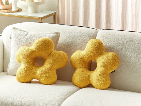 Dekorativ pude gul 40 x 40 kunstig turkis 2 stk fluffy blomsterformet moderne