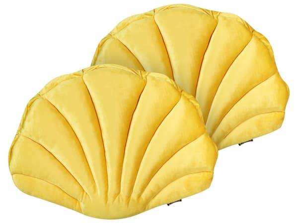 Sæt med 2 puder shell gul velour dekorativ pude marine stil til stuen plys blød