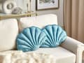 Miniatyrbillede 2 af 6: Sæt med 2 puder shell blue blå velour dekorativ pude marine stil til stuen plys blød