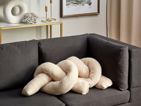 Pyntepude beige 172 x 14 cm teddystof 2 dele rørpude knudepude moderne