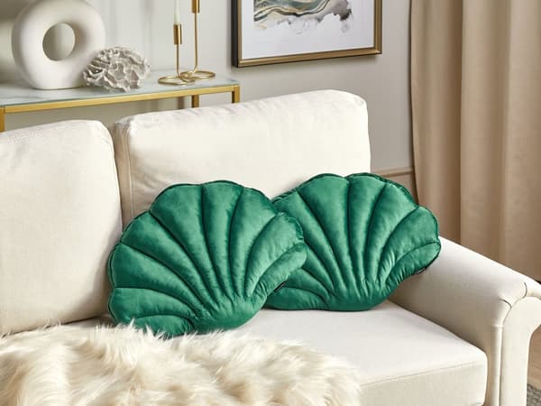 Koristetyyny smaragdinvihreä 47 x 35 cm sametti polyesteritäyte 2 kpl simpukka merellinen moderni