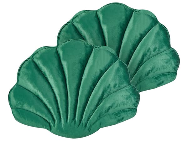 Koristetyyny smaragdinvihreä 47 x 35 cm sametti polyesteritäyte 2 kpl simpukka merellinen moderni