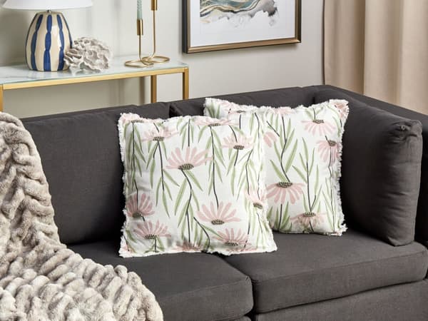 Sæt med 2 puder flerfarvet bomuld 45 x 45 cm blomstermønster frynsede håndlavet aftageligt betræk med fyld Boho stil