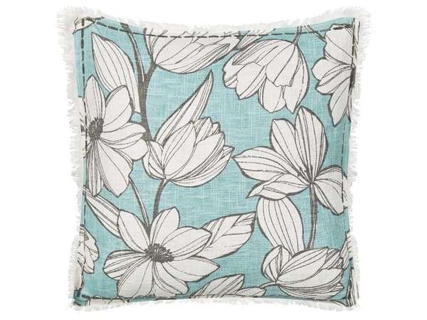 Koristetyyny valkoinen sininen 45 x 45 cm puuvilla 2 kpl hapsut kukkakuvio käsintehty boho